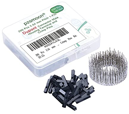 pzsmocn 100 Sets/200 Stück für Dupont 2,54 mm Pitch 1 Pin Adapterstecker Männliches Gehäuse Schwarze Steckdose Klemmen Kompatibles Kabel 30–26 AWG Zubehör, Header-Crimp-Pin-Kit