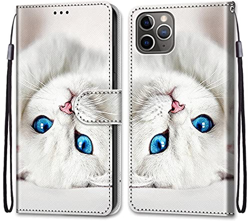 nancencen Kompatibel mit iPhone 11 Pro (5.8) Handyhülle, PU Leder Flip Cover Wallet Hülle (Anti-Fall) Anwendbar iPhone 11 Pro (5.8) - Weißes Kätzchen
