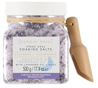 Sunday Rain Sleep Easy Luxury Relaxing Soothing Bath Soaking Salts, Vegan and Cruelty-Free, Lavender and Cedarwood, 500g