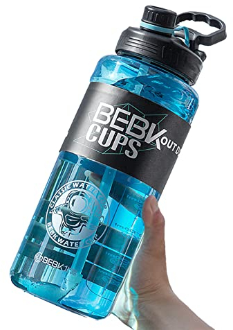 RUIXUE Botella Agua de gimnasio azul de 1,7 l,Garrafa Agua para beber con pajita, sin BPA,a prueba de fugas,Botella agua deporte con indicador de mililitros,para gimnasio,camping,senderismo,etc