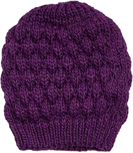 styleBREAKER Damen Strick Beanie Mütze mit Bubblemuster, Einfarbige Winter, Raspberry Pattern Strickmütze 04024193, Farbe:Violett