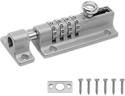 Sliding Combination Bolt gate Lock Combi Bolt Latch Keyless Combination Bolt 4 Digit Pin Code Dial Slide Lock Bolt Lock for Shed Gate Storage or Front Door (Siliver)