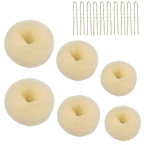 6 Pcs Hair Donut Hair Doughnut Bun Doughnut Blonde Donut Bun Rings Bun Maker Set with 20 Pcs U-Shaped Hair Pins for Girls Kids and Women