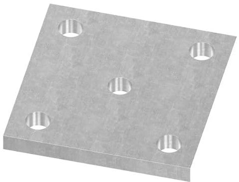 FeNau | Placa de anclaje 100 x 100 x 10 mm con 5 agujeros, acero crudo, placa de fijación robusta para construcciones y montajes