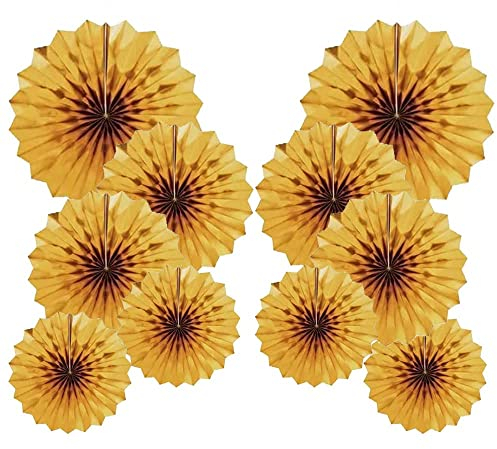 Golden 40.6CM(16in) und 30.4CM(12in) Hängende Papier Fächer Dekoration, Party Dekoration Kit 8er Set