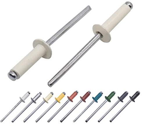 Lot de 20 rivets aveugles peints 4,0 x 14 mm Tête bombée DIN 7337 Rivets en aluminium et mandrin en acier Rivets pop (20, Blanc pur RAL 9010)