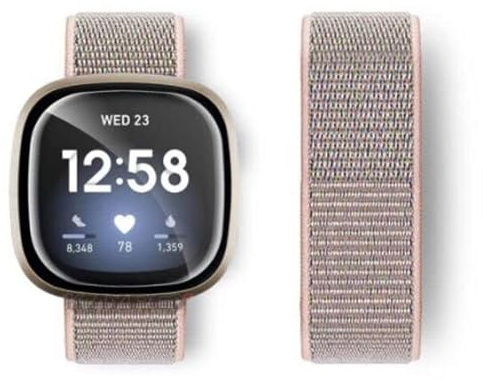 Generisch Nylonarmband kompatibel mit Fitbit Versa 3 | Fitbit Sense | Nylon Armband | Loop | Band | Klettband | Case | Bumper
