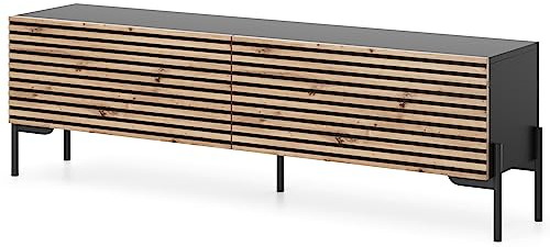 Selsey TV Schrank Board Sideboard Fernsehtisch Fernsehschrank 140 cm Schwarze Beine Schwarz Eiche Lammelo