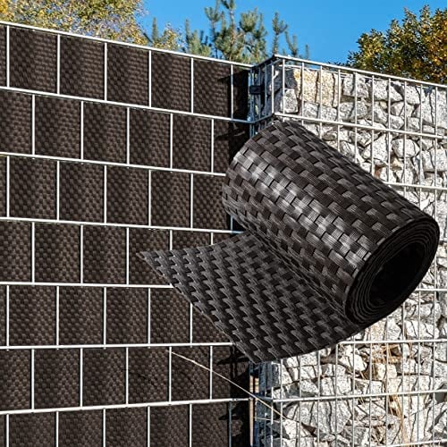 NYVI Polyrattan Sichtschutzstreifen Privafence Dunkelbraun 255 x 19 cm 10 Rollen (25,5 Meter) - SPARSETS - Sichtschutz für Doppelstabmatten Zaun - Premium Zaunsichtschutz