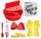 CFlong Air Fryer Accessories Set, 9-in-1 Reusable Silicone Air Fryer Liners, Foldable Air Fryers Basket with Detachable Divider, Oven Microwave Accessories (Red,21.5x17.8x8cm/8.5x7x3.1inch)