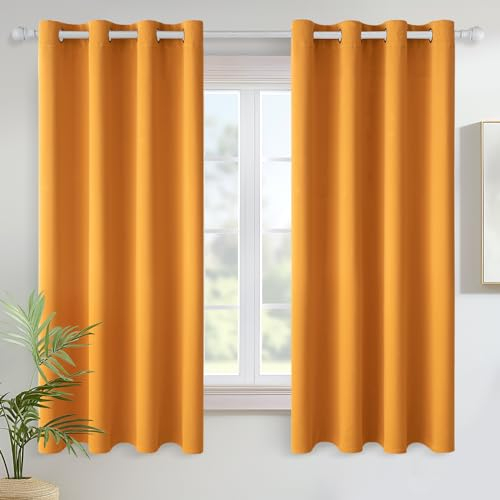 MIULEE Vorhänge Senfgelb Blickdicht mit Ösen, Schöner Weicher Verdunklungsvorhänge zum Verdunkeln von Räumen, 2er Set Gardinen Abdunkelnd Schlafzimmer Wohnzimmer Thermovorhang Kälteschutz 140X145 cm