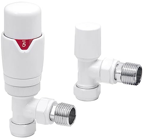 Thermostat-Heizkörperventile und abgewinkeltes Absperrventil, klassisches und modernes Design, 1,27 cm x 15 mm, abgewinkelte Heizkörperventile (weiß)