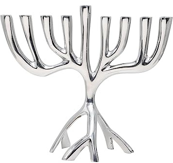 Yair Emanuel Chanukkah-Menora, moderner Baum des Lebens, modernes Aluminium-Design, DREI passend für Standard-Chanukka-Kerzen (17,8 cm)