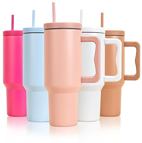 mebiusyhc 40oz Stainless Steel Vacuum Insulated Cup Double Wall Travel Flask Car Coffee Mug Tumbler with Straw with Handle for Hot Iced Coffee
