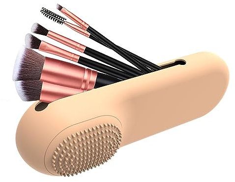 1 Stück Make-Up-Pinselhalter Reise Silikon Make-Up-Werkzeuge Organizer Weich Schlank Make-Up-Pinsel-Etui Tragbar Für Reisen Kleine Oder Mittelgroße Pinsel (Braun)