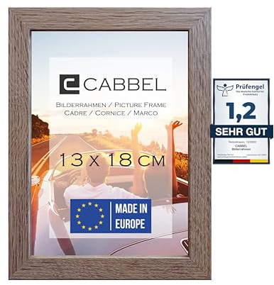 CABBEL Bilderrahmen 13x18 cm, Eiche Dunkel, stabiles MDF-Holz Rahmen, bruchsicherem Plexi-Glas, zum Aufhängen & Aufstellen, ideal für Fotos/Bilder/Collage