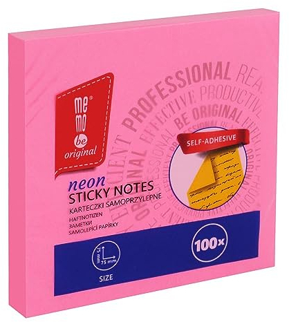 MEMOBE Haftnotizen Klebezettel – Sticky Notes – Haftnotizen Set – Selbstklebende Notizzettel – Postit Haftnotizen – Reusable Sticky Notes – Pastel Sticky Notes – 75x75mm 100 Karten - Neon Pink