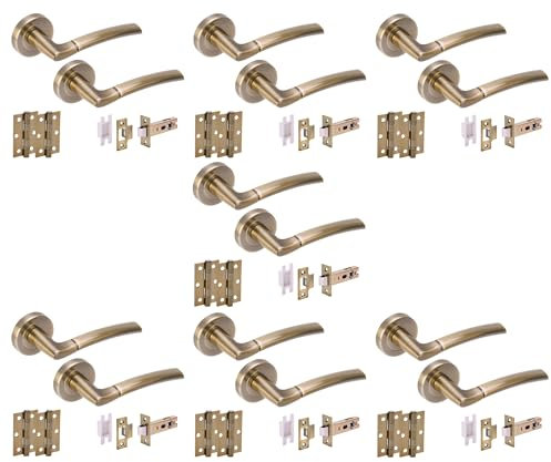 HANDLEZONE® 7 Sets Neemo Internal Door Handles on Rose Lever Latch Packs with Ball Bearing Hinges - Antique Bronze