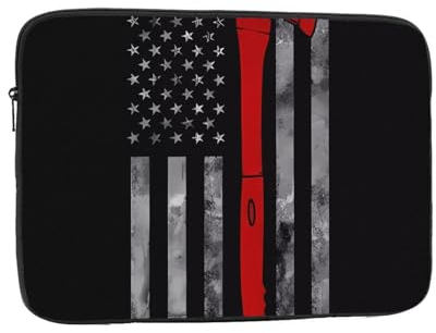 Laptophülle mit Motiv Feuerwehr-Axt mit roter Linien-Flagge, wasserdicht, stoßfest, Laptop-Schutzhülle für Büroarbeiten, 33 cm (13 Zoll)