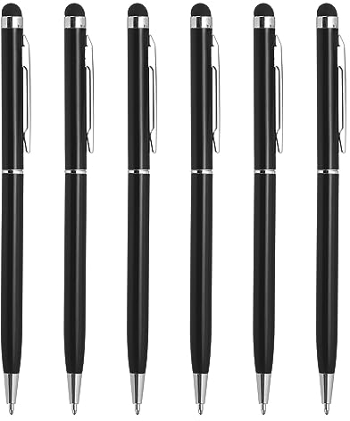 QUARKZMAN 6pcs Métal Stylet Stylo Bille 2 en 1 Universel Rétractable Encre avec Stylets Conseils pour Tous Capacitif Tactile Écran Appareil, Noir