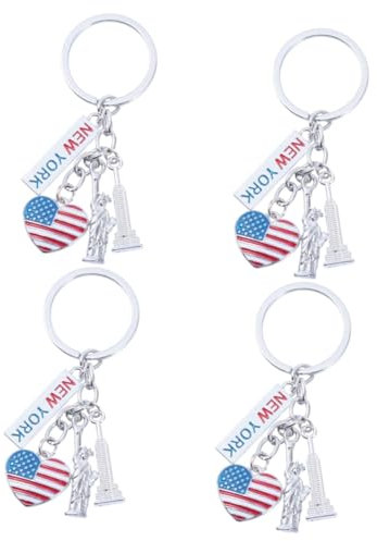 EXCEART 4 Pcs Porte-Clés Du Jour De L'Indépendance Décor En Métal Drapeaux Américains Porte-Clés De À Pendentifs Élégants Porte-Clés New York Porte-Clés Patriotiques Pendentifs De