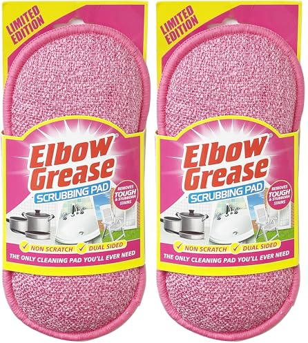 Elbow GreasePink Scrubbing Pad, Dual Sided Sponge, Washable, Reusable, Non-Scratch (Pack of 2)