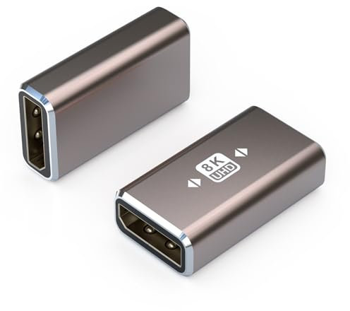 VMOJO 2 Pack Displayport Coupler Adapter, Alloy Shell 8K UHD HDR Displayport (DP) 1.4 Female to Female Extender Extension Connector Converter, Backward Compatible with 1.3 1.2 1.1
