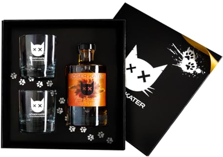 Böser Kater Pfirsich-Eistee Gin Aperitif Geschenkset mit 2 Gläsern, für erfrischende Sommer Cocktails, das perfekte Gin Geschenk in hochwertiger Box, 0,5l 15,2% Vol.