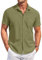 COOFANDY Chemise décontractée à manches courtes pour homme, coupe droite, chemise de plage d'été pour homme, Vert kaki, L