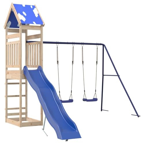 vidaXL Spielturm, Klettergerüst mit Dach Schaukeln Rutsche, Kinder Kletterturm Spiel-Zubehör für Garten, Holz Spielplatz Spielhaus, Massivholz Kiefer