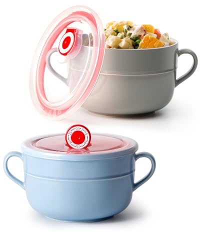NUTRIUPS Ensemble bol à soupe 900 ml pour micro-ondes, tasse à soupe avec poignées, récipient à soupe