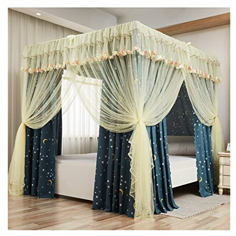 Betthimmel, Betthimmel für Mädchen, verdunkelungs- und staubdichter Schlafzimmer-Bettvorhang, 4-Pfosten-Edelstahlschiene, Moskitonetz (Größe: 200 x 220 x 200 cm)