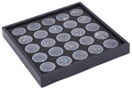 DICOSMETIC 25 Gitter Schwarzer Diamant Display Fall Acryl Edelstein Box Mit Schwamm Schaum Edelstein Gläser Runde Leere Schmuck Behälter Für Schmuck Display Lagerung