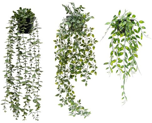 LFBEST Fake Plants with Pot, 3 Pack artificial plants indoor outdoor, Artificial Hanging Plant for Home Decor Wall Room Patio Office Table Shelf Bathroom Garden Wedding Gift