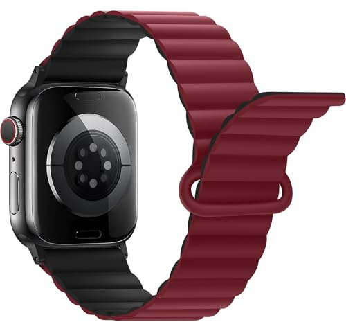 Anlinser Compatibile con Cinturino Apple Watch 49/46/45/44/42/41/40/38mm, Cinturini Magnetici Ricambio Silicone con Passante per iWatch Serie 11/10/9/8/7-1 SE (42/41/40/38,Rosso/NE)