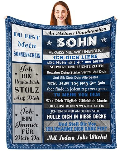 Geschenk für Sohn, 18. Geburtstag Junge, Mutter Papa Sohn Geschenk, An Meinen Sohn, Geschenk für Sohn von Mama, Azubi Geschenk, Abschluss Geschenk, Geschenke zum 18 Sohn Geburtstag Decke 150x130CM