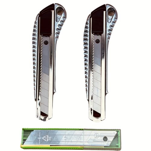 SOLIDGUARD Cutter Messer Abbrechklingenmesser – Extra scharf mit 18 mm Abbrechklingen, robustes Aluminiumdruckguss-Gehäuse und ergonomisches Design für präzises Schneiden. (2) er Set