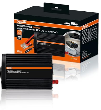 Osram POWERinvert Modified Sine Wave Inverter 12 V DC 300 W, OEINVU300, Power Bank, for Off-Grid Power Needs