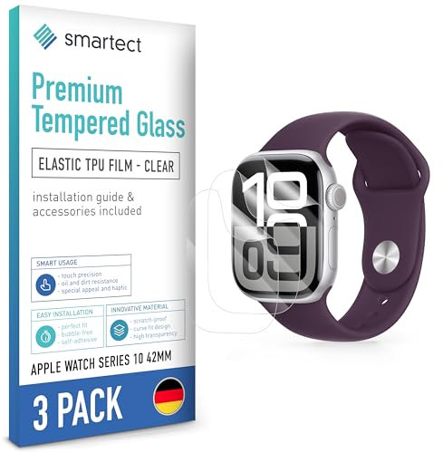 smartect TPU Pellicola Protettiva [3 Pezzi, Clear] compatibile con Apple Watch Series 10 42mm, Copre l'intero Display, Proteggi Schermo Anti-Bolle, Anti-Impronte