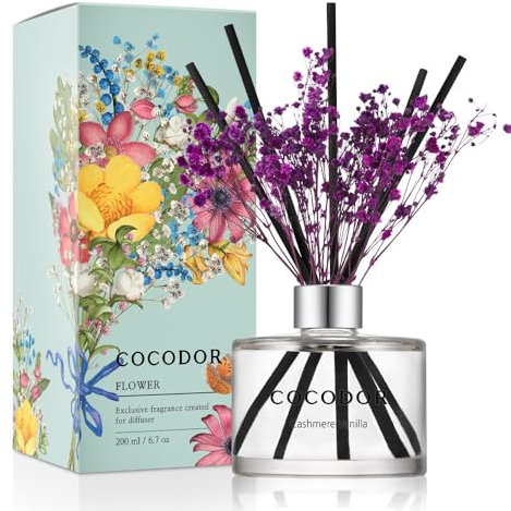 COCODOR Flower Reed Diffuser Set / 200ml / Cashmere Vanilla/Scent Diffuser with Sticks Home Fragrance