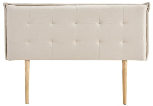 IDIMEX Kopfteil TIMOTHE mit Holzbeinen 140 cm in Beige – Headboard mit Hochwertigem Stoffbezug für Doppelbetten, Bettkopfteil gesteppt, Schlafzimmer Wandkissen