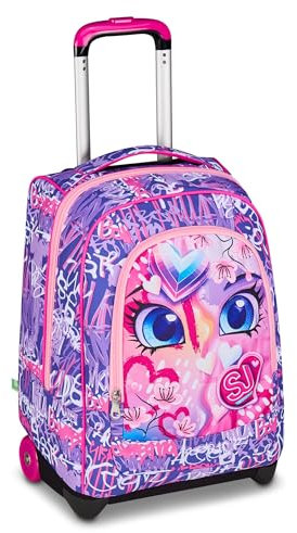 SJ GANG STYLE JAM GANG Trolley Scuola Fisso, Fucsia, 2 in 1, Doppio Uso, Trolley e Zaino, Zaino Scuola Elementare, Bambina