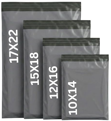 LIVERPOOL ENTERPRISES LTD 100 Mixed Grey Parcel Bags – Tamper-Proof Self-Seal Mailing & Postage Bag for Shipping, Packaging & Delivery – 4 Assorted Sizes 25 of Each (XS to Large)
