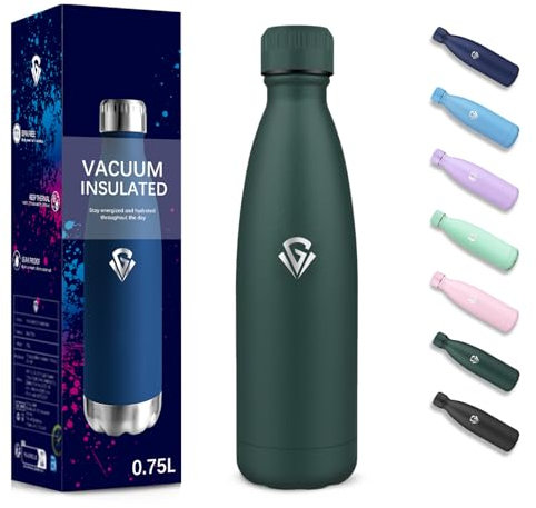 Borraccia Termica, 750 ml Senza BPA, Borraccia, Isolamento Sottovuoto a Doppia Parete, Borracce Acciaio Inox, 304 Acciaio Inossidabile, Bottiglia Termica per Campeggio, Palestra - Verde militare