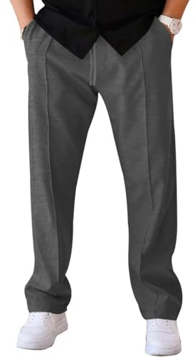 WINKEEY Pantaloni Uomo con Tasche Pantaloni Tuta Casual a Vita Elastica Moda Gamba Dritta,Grigio Scuro L