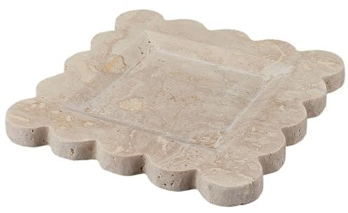 CREATCABIN Plateau Décoratif Travertin Plateau à Bijoux Marbre Beige Carré pour Salle Bain Cuisine Porte Vaisselle Bord Festonné Plaque Rangement Pierre pour Bijoux Bague Café Parfum Savon 20x20cm
