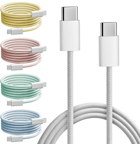 Lotnery 5 Pack USB C to USB C Braided Charging Cables, 60W PD Type C to Type C Phone Charger Cable Fast Charging Compatible with iPhone 16/16 Pro/15/15 Pro/15 Pro Max, iPad Pro/Air/Mini