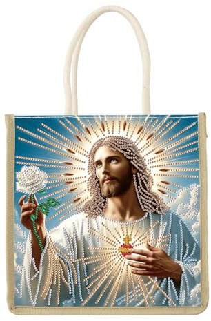 JISHSHAY Diamond Painting Tasche Jesus Diamant Painting Handtasche Jesus Diamantmalerei Tragetasche Diamant Malerei Bag Mosaikherstellung Tote Bag Diamaond Malerei Hand Tasche 26×26.5cm