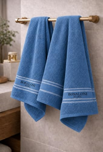 Set BOSALONI HOME 2 Asciugamani Viso 74×34 cm – 100% Cotone – Morbidi e Assorbenti – Lavabili in Lavatrice – Colori Assortiti (Blu Navy)