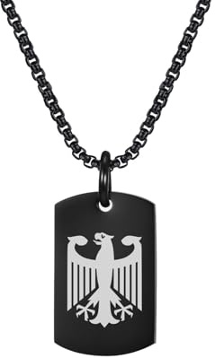 FLHEART Deutschland Kette Adler Herren Halskette - 316L Edelstahl Anhänger mit Gravur Bundesadler Adler für Männer, Herrenschmuck Geschenke, 60cm Länge Kette